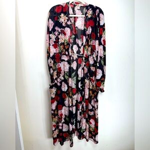 (B4) Umgee women's open-front floral-print cape dress, bikini cover-up, size L